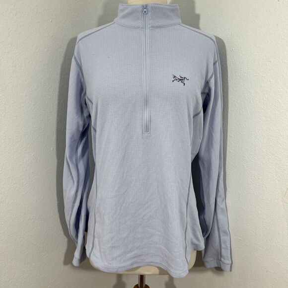 ArcTeryx Sweater Womens Large‎ Blue Waffle Texture Quarter Zip Base Layer Top - Picture 1 of 9